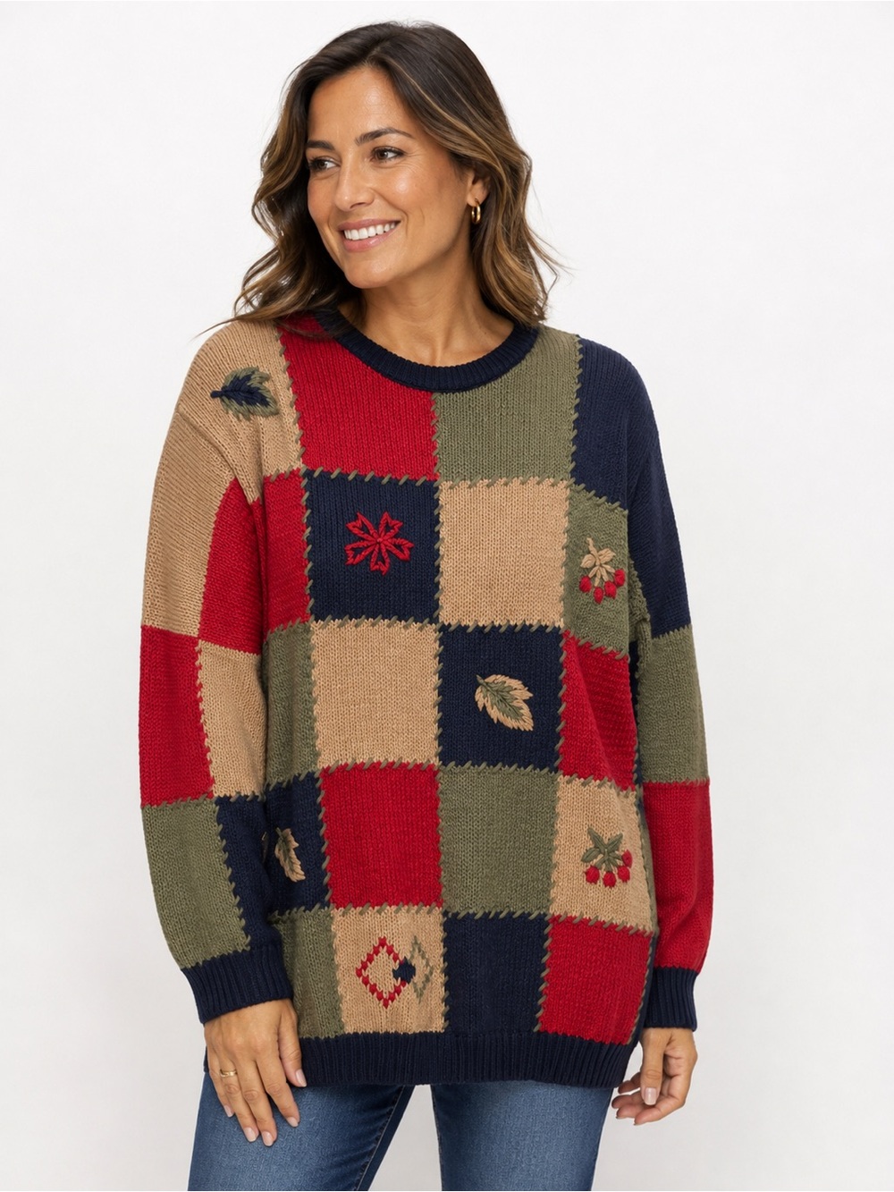Milano ramie cotton blend Patchwork Crewneck Sweater L